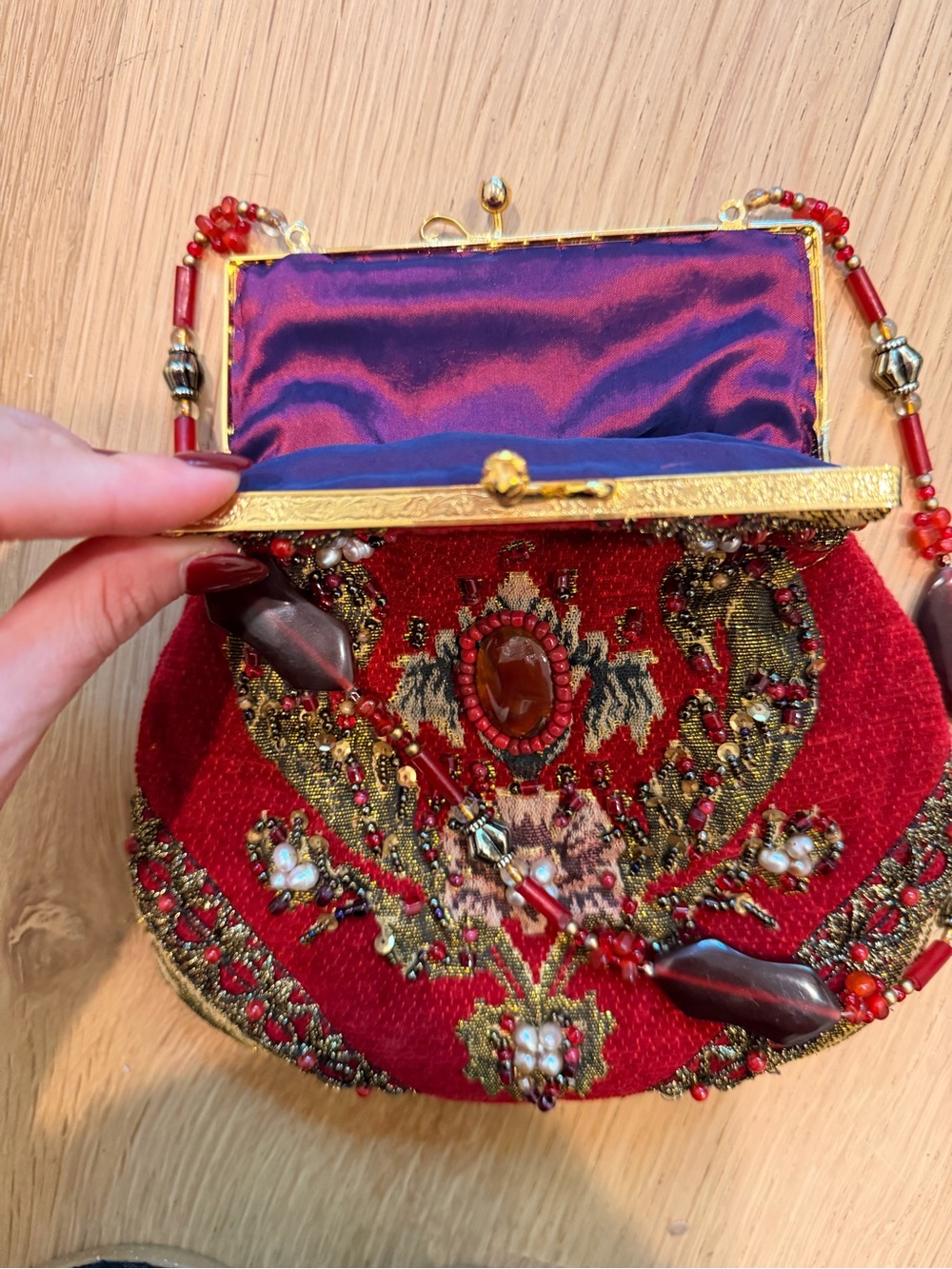 Mary Frances Red Beaded Embellished Evening Bag Tassel Purse - Picture 2 of 3